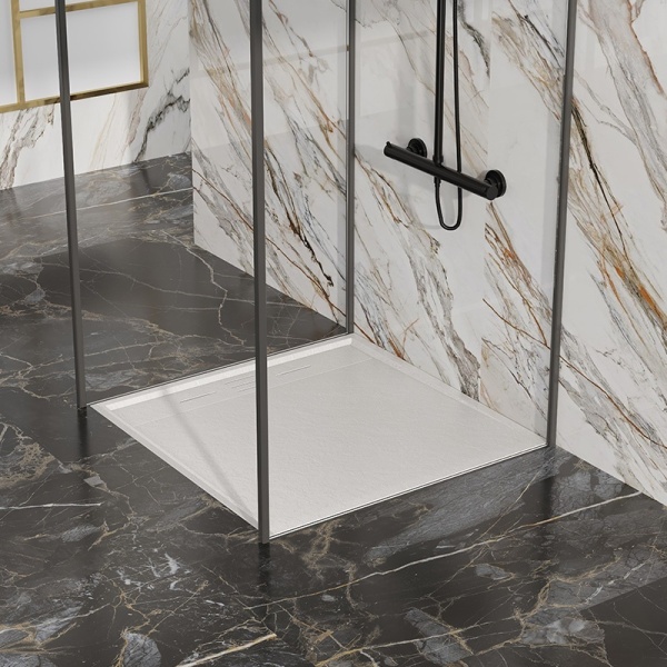Cadita de dus DEKO Slim, Structura de piatra 80x80cm, Culoare Alb - Img 3