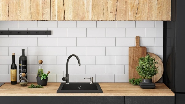 Chiuveta Bucatarie REA GRANIT WEST BLACK, Dimensiuni 44 x 48.5 x 17 cm, 1 Cuva, Incastrabila, Negru - Img 4
