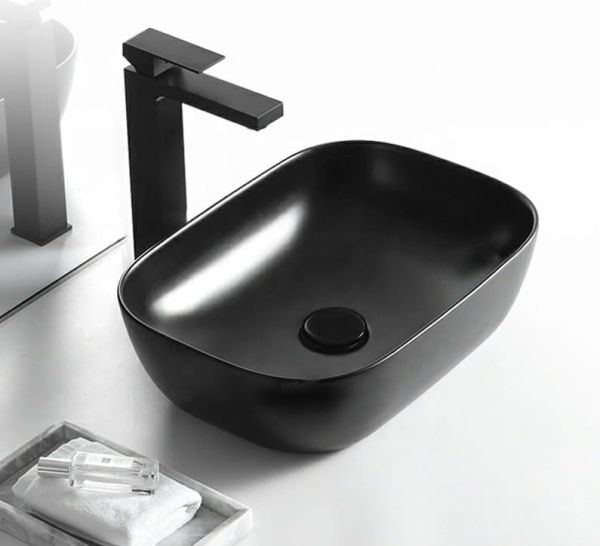 Chiuveta de blat PRO ERA TOKYO, Dimensiuni 45.5x32x14 cm, Forma Dreptunghiulara, Ceramica sanitara, Fara gaura baterie, Negru Mat - Img 2
