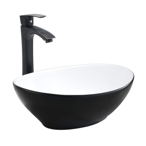 Chiuveta De Blat PRO VERA, 40.5x33x 14 Cm, Montaj Pe Blat, Design Deosebit, Forma Rotunda, Ceramica Sanitara, Alb / Negru - Img 2