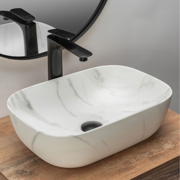 Chiuveta de blat REA BELINDA MARBLE Mat, Dimensiuni 46 cm x 32 x 12.5 cm, Ceramica Sanitara,fara gaura baterie, Gri - Img 4