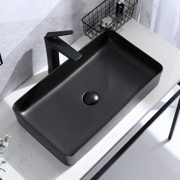 Chiuveta de blat REA Denis, 61x35 X 11 Cm, Montaj Pe Blat, Design Deosebit, Ceramica Sanitara, Negru Mat - Img 2