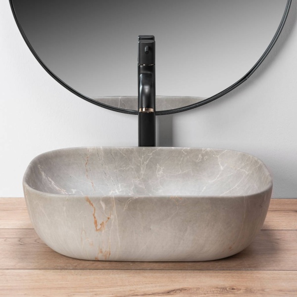 Chiuveta de blat REA LIVIA STONE, Dimensiuni 46.5 cm x 33 x 13.5 cm, Ceramica Sanitara,Imitatie marmura, Bej - Img 2