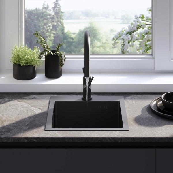 Chiuveta de bucatarie LEO, Model Modern 400x450mm, Culoare Black - Img 6