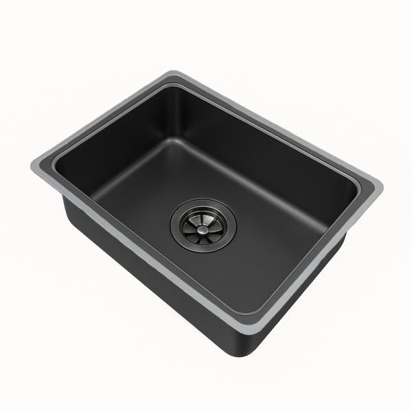 Chiuveta de bucatarie Tokyo cu o singura cuva si cascada, Dimensiune 75x46cm, Culoare Neagra - Img 3
