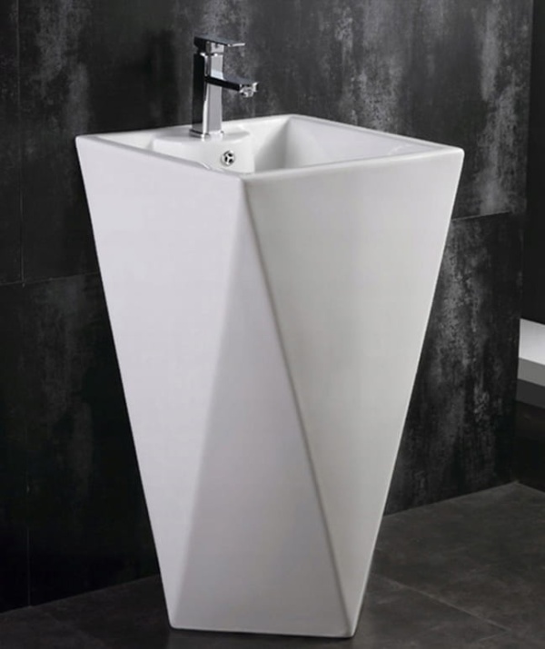 Chiuveta Independenta PRO VELDMAN ROCK FREE-STANDING, Dimensiuni 47x47 X 83 Cm, Forma Patrata, Cu Gaura Baterie, Alb - Img 2