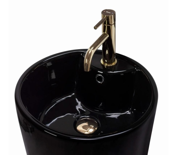 Chiuveta independenta REA ERA BLANK BLACK, Dimensiuni 40x 40x 84 cm, Forma rotunda, Cu gaura baterie, Negru - Img 2