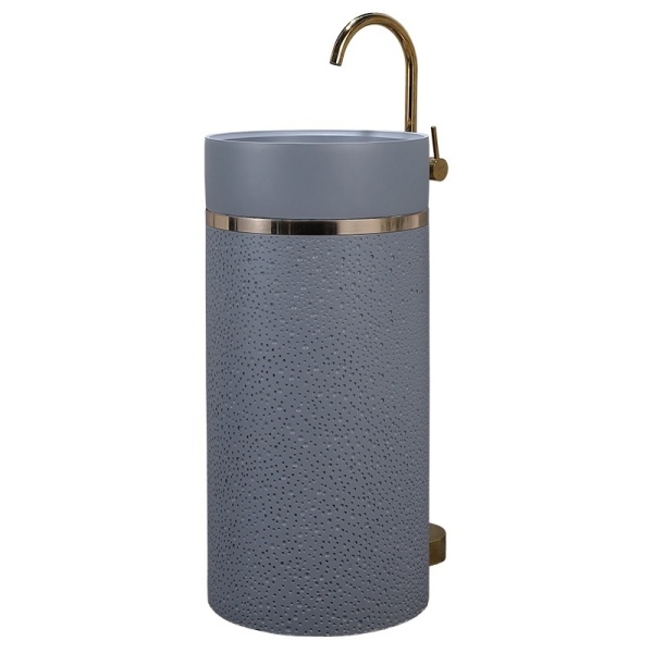 Chiuveta rotunda independenta tip piedestal din ceramica Scot gri H86 x Ø40 cm - Img 3