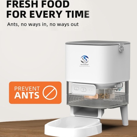 Hranitor Automat SeveShop WiFi, Inregistrare Audio, Functie Dozator pentru Caini si Pisici, Sunet Hranire, Programabil, Capacitate 4L, Control prin App, Usor de Curatat, Rezistent, Ideal pentru Toate Taliile, Alb Uni - Img 2