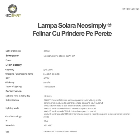 Lampa Solara LED Portabila de Exterior pentru curte, gradina, terasa, Neosimply Camping, 350 lumeni, 4 Moduri de utilizare, Black - Img 5