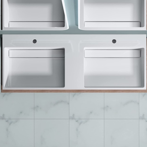 Lavoar De Blat Dublu PRO CASPIO WHITE, diferite dimensiuni , Cu 1/2 Gauri pentru Baterie sau fara Gaura Baterie, Conglomerat, 120 cm, Alb - Img 6