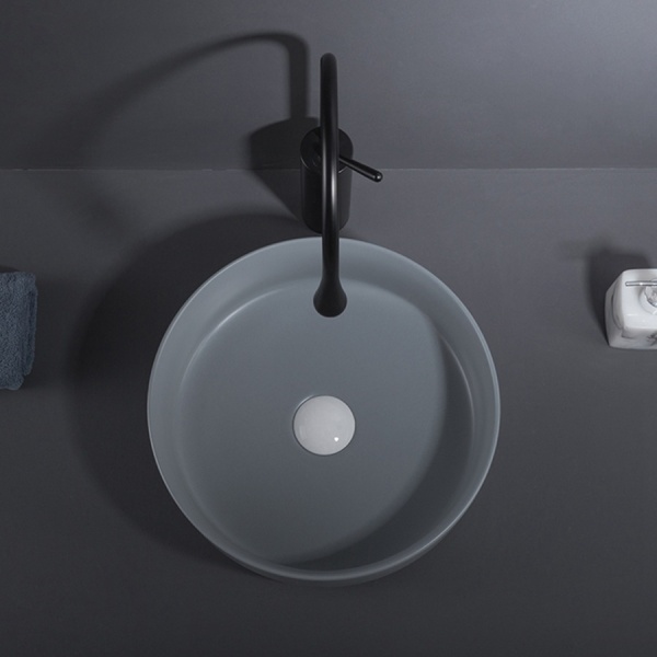 Lavoar De Blat PRO VERONA, Dimensiuni 36 X 36 X 12 Cm, Forma Rotunda, Ceramica Sanitara, Gri Inchis - Img 5