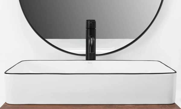 Lavoar De Blat REA DENIS BLACK EDGE, Dimensiuni 61.5 X 35 X 11 Cm, Montaj Pe Blat, Forma Dreptunghiulara, Ceramica Sanitara, Alb/Negru - Img 2