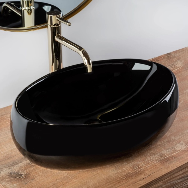 Lavoar De Blat REA LINDA BLACK, Dimensiuni 48.5 X 34 X 14.5 Cm, Montaj Pe Blat, Forma Ovala, Ceramica Sanitara, Negru - Img 6