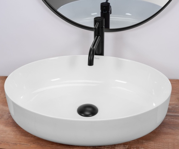 Lavoar De Blat REA QUEEN WHITE, Dimensiuni 55 X 41.5 X 14 Cm, Montaj Pe Blat, Design Deosebit, Forma Ovala, Ceramica Sanitara, Alb - Img 5