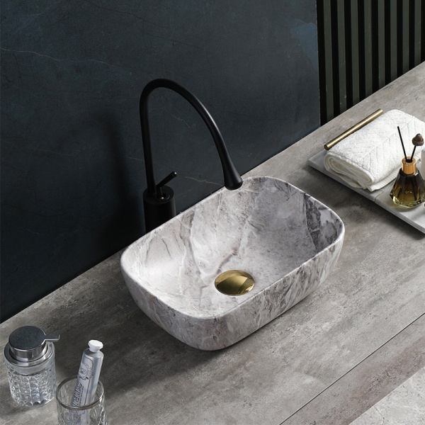 Lavoar pe Blat, Milo, Marmura Ceramica Gri, Dreptunghiular 45,5 X 32,5 X 13,5 cm - Img 9