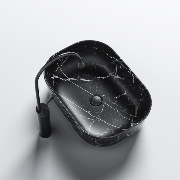 Lavoar pe Blat, Milo, Marmura Ceramica Negru Mat cu Model Alb , Dreptunghiular 45,5 x 32,5 x 13,5 cm - Img 7