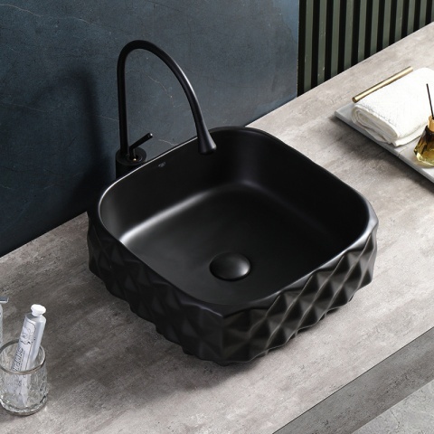 Lavoar pe blat, Pearl, Material Ceramica, Negru Mat, Dimensiune 40X40X15 cm - Img 5
