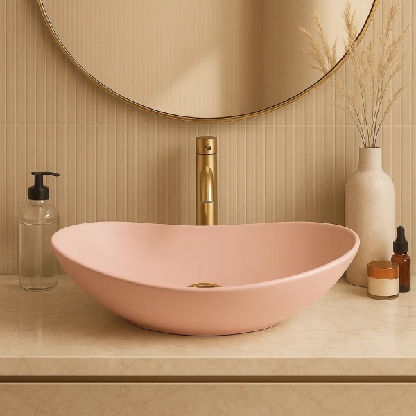 Lavoar pentru blat oval cu finisaj mat Royal Powder Pink Matt roz - Img 4