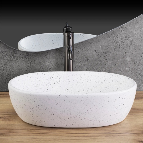 Lavoar pentru blat oval finisaj mat Amelia WARM imitatie piatra - Img 4