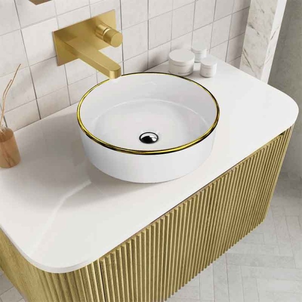 Lavoar rotund cu montare pe blat Spectrum Rosina Gold Line alb-auriu - Img 3