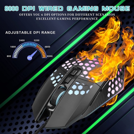 Mouse Profesional pentru Gaming &amp; Office ODISSEY LIFE®, 8000 DPI 6 trepte, Iluminare RGB, 7 Butoane, Programabil, Black - Img 2