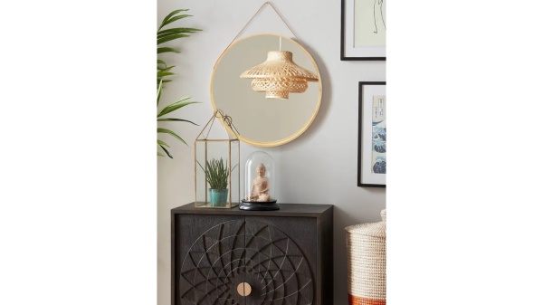 Oglinda rotunda din lemn cu curea LOFT Light.BROWN 59 CM - Img 2