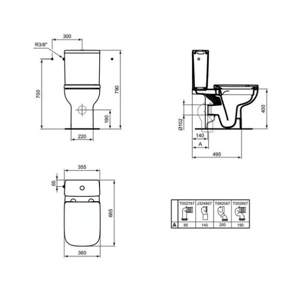 Rezervor pe vas WC Ideal Standard I.life A cu alimentare laterala alb lucios - Img 3