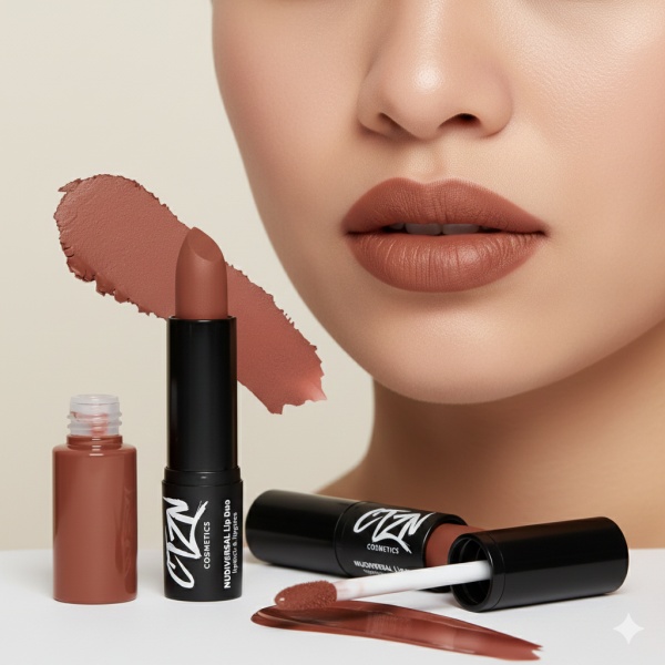 Ruj si creion de buze CTZN, Nudiversal Lip Duo, rezistent la apa, cu unt de mango salbatic, Milano - Img 6