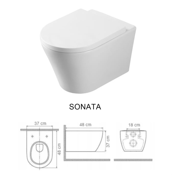 Set Bideu si Vas WC PRO GROHE, montaj suspendat, ceramica sanitara, WC SONATA Clementina RIMLESS + Bideu +Capac Soft-Close + Cadru + Clapeta - Img 9