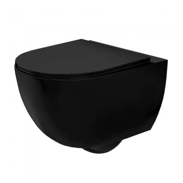 SET Vas WC REA CARLO Mini Rimless, Suspendat, Ceramica Sanitara, 49.5 X 37 X 35.5 cm, Capac Soft-Close Inclus, Negru Mat - Img 3