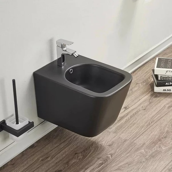Set vas wc rimless suspendat Fluminia Paris cu capac softclose negru mat + bideu suspendat Fluminia Paris negru mat - Img 3