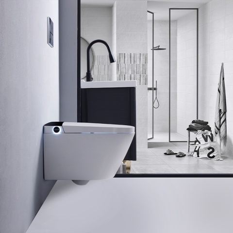 Set vas WC Smart ,cu functie bideu, Buton Crom, cadru inclus - Img 3