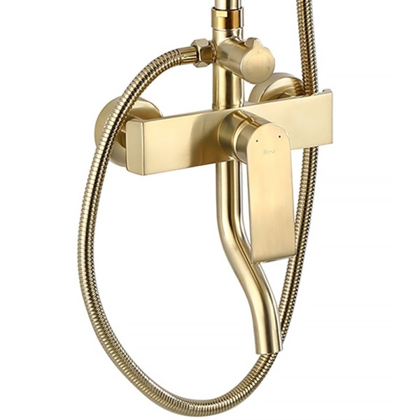 Sistem Complet De Dus REA HASS Brush Gold, Montaj Pe Perete, Para Dreptunghiulara Tip Ploaie 19,5 x 26,5 Cm, 3 Functii - Img 3