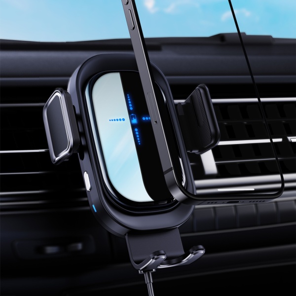 Suport Auto cu Incarcator Wireless SeveShop, Senzor Inteligent, Fast Charger 15W, Fixare in Grila de Ventilatie, Prindere Automata, Rotire 360°, Compatibil Universal cu Android si iOS, Design Stabil si Reglabil, Gri Antracit - Img 5