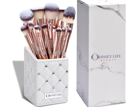 Trusa pensule de machiaj ODISSEY LIFE® 14 pensule Luxury Diamond Pink Rose, fard de pleoape, sprancene, amestecare, ventilator, set de pensule pentru gene, pentru contur, White - Img 2