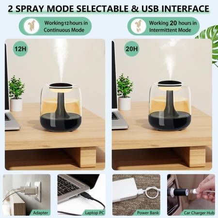 Umidificator de aer cu difuzor aromaterapie NeoSimply® cu lumini LED, Portabil, USB, Rezervor 650ml, 2 moduri de functionare, Lumini de noapte, Umidificator camera si masina auto, black - Img 3