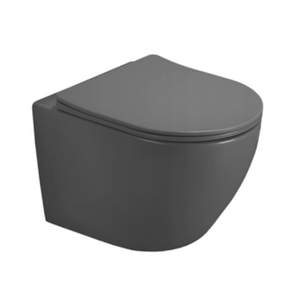 Vas WC PRO VITO SLEEP LOUNGE PREMIUM SLIM, Suspendat, Ceramica Sanitara, 49 X 37 X 37 Cm,Scaun Soft-Close Inclus, Design Deosebit,Gri Inchis - Img 3