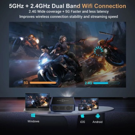 Videoproiector SeveShop, Android si Wi-Fi, Bluetooth, portabil, 12 000 Lumeni, Rezolutie 1920 x 1080 HD, Support 8K, Dolby Digital Audio, Mirroring pentru Android/IOS, difuzor integrat, Grey - Img 2