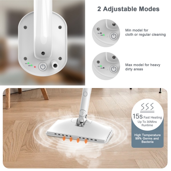 Aparat Curatat Aburi SeveShop® Teendow SC-05 1200W, Mop Cu Aburi Portabil 2 Bar, Incalzire Rapida 60s, Mop Electric Multifunctional 350ml, Abur 100-115°C, Curatare Fara Detergenti Pentru Gresie, Parchet, Covoare, Aparat Curatat Aburi Profesional - Img 7