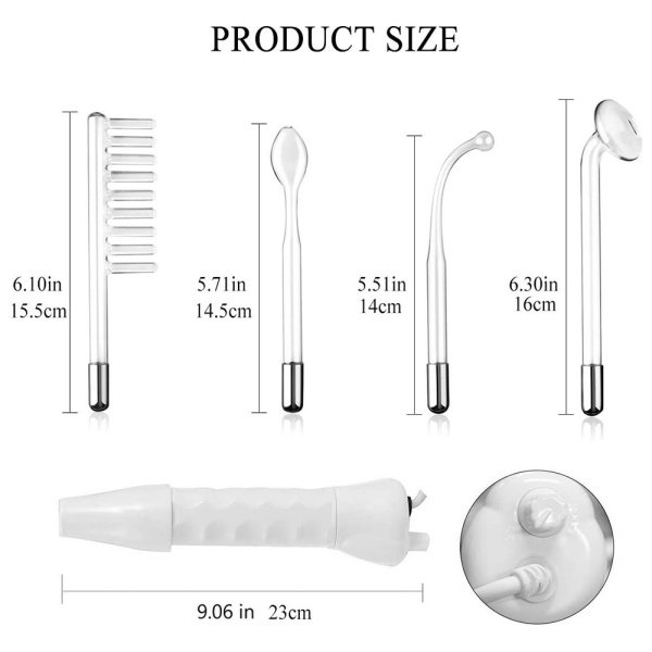 Aparat de Masaj Facial, SeveShop, 4 Electrozi Sticla Interschimbabili, Terapie Fata, 3 Moduri Tratament, Anti Acnee, Anti Rid, Anti Celulita, Vibratii de Mare Frecventa, Rejuvenare Ten, Stimulare Colagen, 10 W, Alb - Img 2