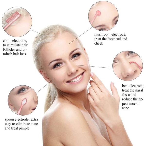 Aparat Electroderm Pentru Masaj Facial SeveShop®, 4 Electrozi Sticla Interschimbabili, Tehnologie De Inalta Frecventa, 3 Moduri Tratament, Anti Acnee, Anti Riduri, Anti Celulita, Rejuvenare Ten, Stimulare Colagen, Lifting, 10W, Alb - Img 6