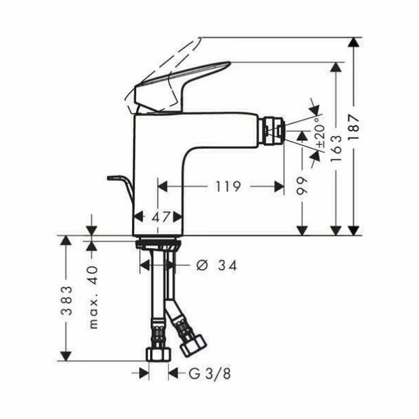 Baterie bideu Hansgrohe Logis 100 monocomanda crom - Img 2