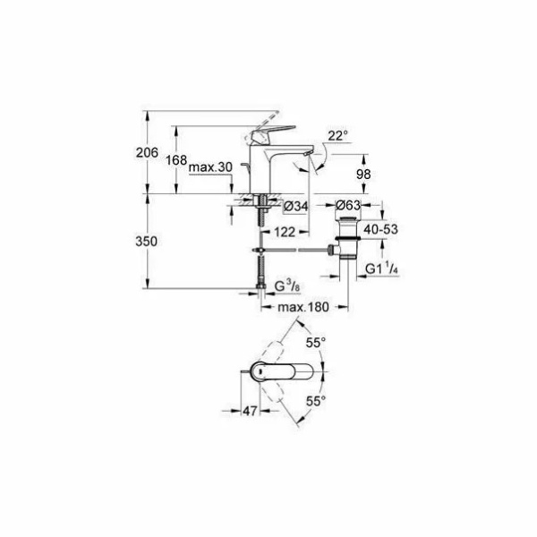Baterie lavoar Grohe Eurosmart Cosmopolitan M crom lucios - Img 2