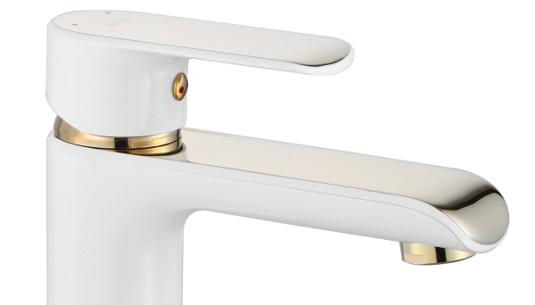 Baterie Lavoar REA BLOOM WHITE GOLD LOW, Montaj Pe Blat, Capat Fix, Inaltime 17 Cm, Finisaj Alb/Auriu - Img 3