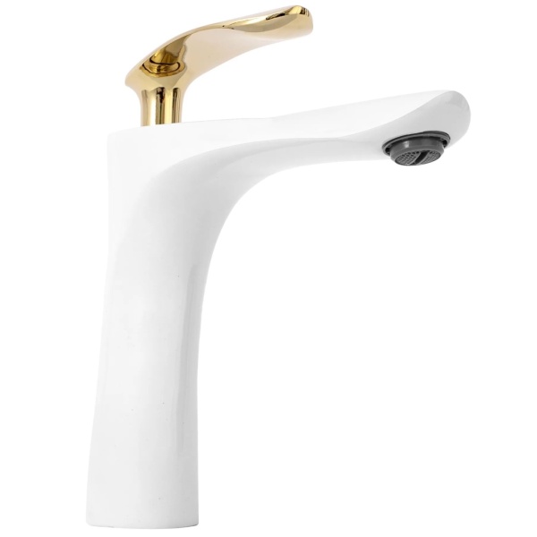Baterie Lavoar REA ORBIT WHITE GOLD LOW, Montaj Pe Lavoar, Capat Fix, Monocomanda, Inaltime 11.7 Cm, Alb/Auriu - Img 4