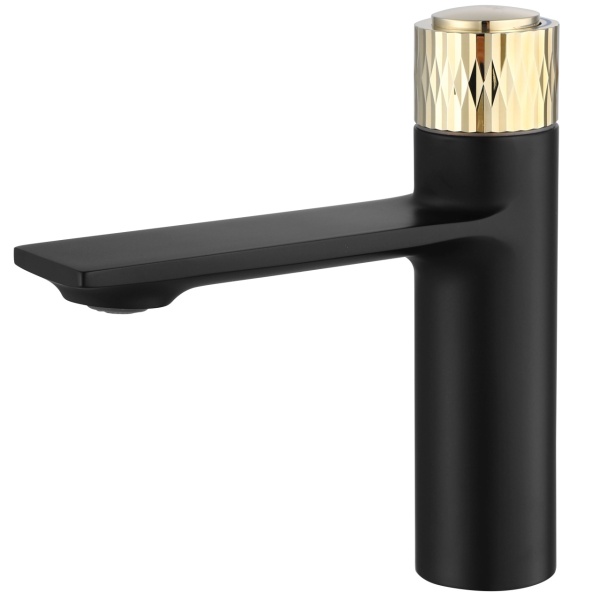 Baterie Lavoar REA STORM BLACK GOLD LOW, Montaj Pe Blat, Capat Fix, Inaltime 16 Cm, Finisaj Negru Mat/Auriu - Img 5