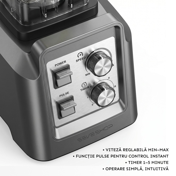 Blender Profesional 2 In 1 SeveShop® Teendow, Motor Puternic 1800W, Blender Cu Rasnita Cafea, Functie Timer, Pulse, Intensitate Viteza Reglabila, 6 Lame Inox Multifunctionale, Blender Multifunctional Smoothie, Sucuri Si Macinare, Capacitate 2L, Gri - Img 3