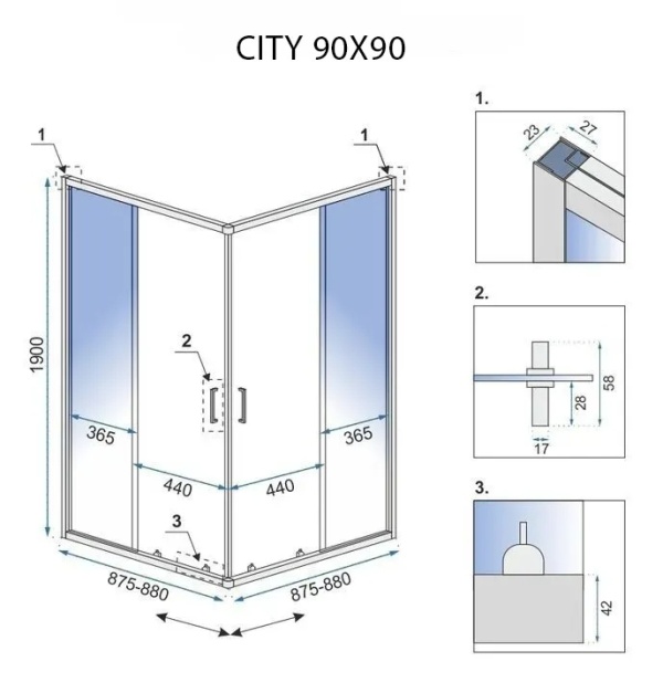 Cabin de du?? Rea City, Dimensiune 90x90cm, Culoare Black - Img 6