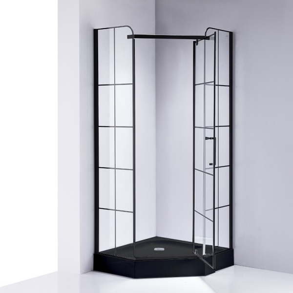 Cabina de dus BS06B Pentagonala, Design Modern 90x90cm ,Culoare Negru , Cu Cadita de dus - Culoare Negru - Img 2